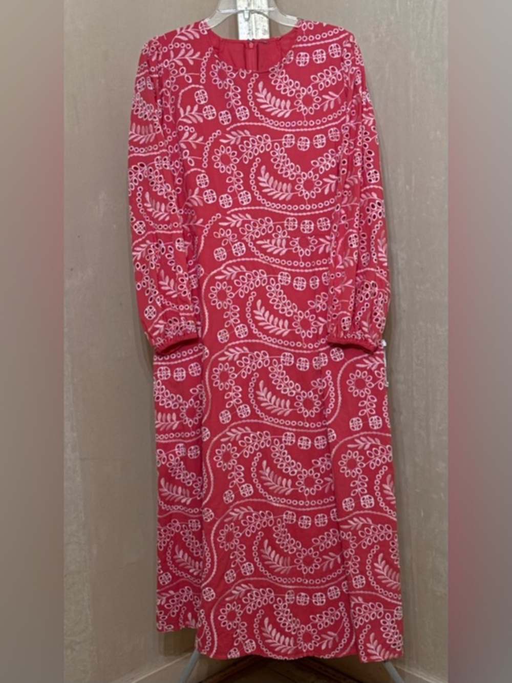 Pink Coral and White 100% cotton broderie anglaise maxi dress